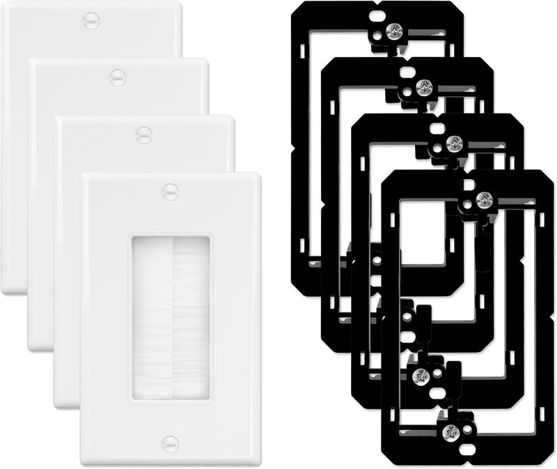 iwillink 4-Pack Brush Wall Plate with Low Voltage Mounting Bracket, Cable Pass Through Insert for Wires, Single Gang Cable Access Strap, Wall Socket for HDTV, Home Theater Systems - Image 1